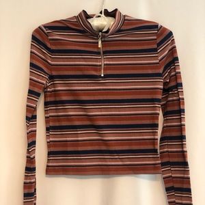Long Sleeve Striped 70s Inspired Crop Top